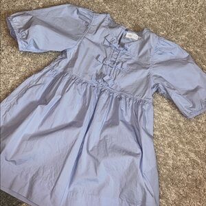 Zara Light Blue Poplin Puff-Sleeve Girls Dress NWOT